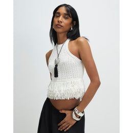Cream Knitted Fringe Trim Vest Top