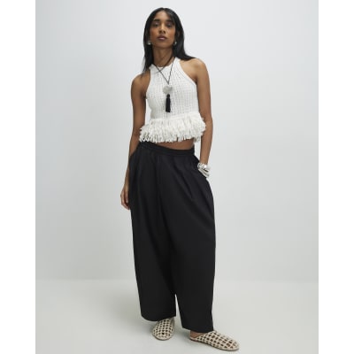 Cream Knitted Fringe Trim Vest Top