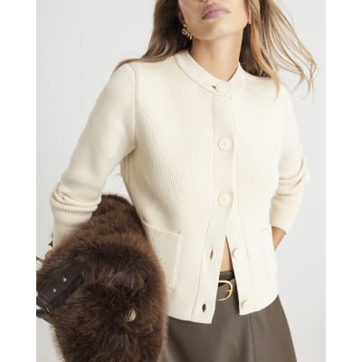 Cream Knitted Long Sleeve Cardigan