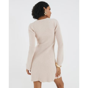 Cream Knitted Long Sleeve Mini Dress
