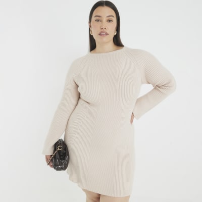 Cream Knitted Long Sleeve Mini Dress