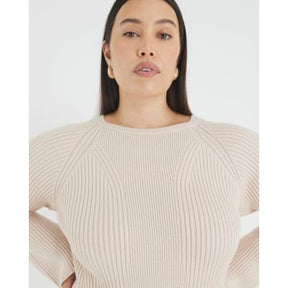 Cream Knitted Long Sleeve Mini Dress
