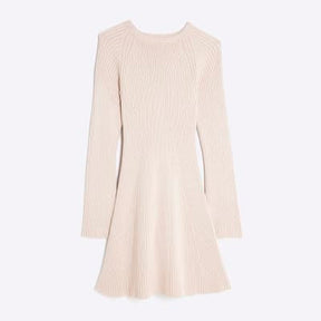 Cream Knitted Long Sleeve Mini Dress