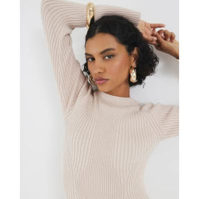 Cream Knitted Long Sleeve Mini Dress