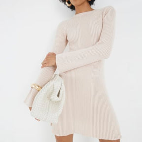 Cream Knitted Long Sleeve Mini Dress