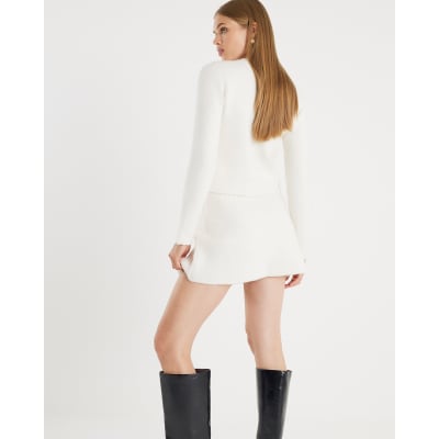 Cream Knitted Mini Skirt