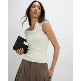 Cream Knitted One Shoulder Bardot Top