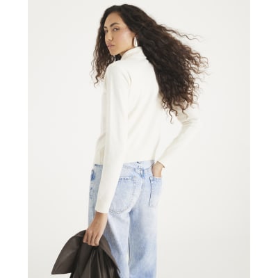 Cream Knitted Scarf Neck Cardigan