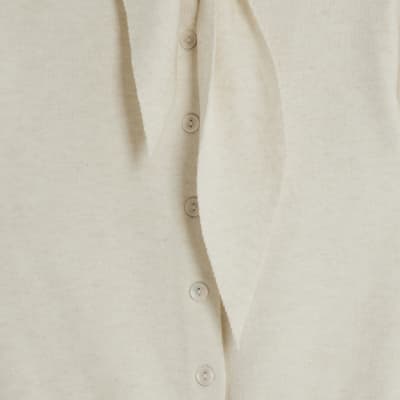 Cream Knitted Scarf Neck Cardigan
