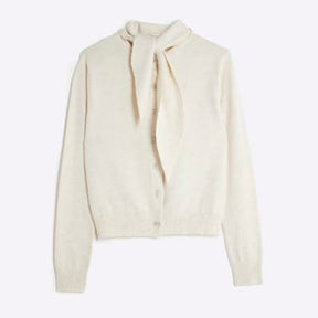 Cream Knitted Scarf Neck Cardigan