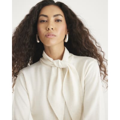 Cream Knitted Scarf Neck Cardigan