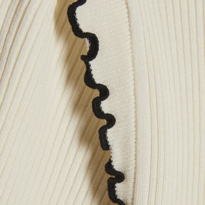 Cream Knitted Short Sleeve Frill Top