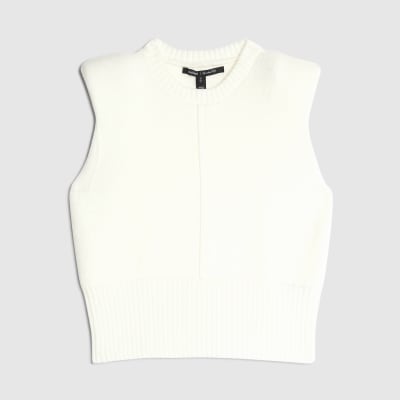 Cream Knitted Structured Shoulder Tank Top