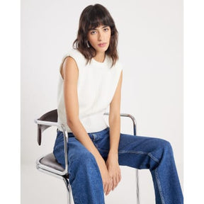 Cream Knitted Structured Shoulder Tank Top