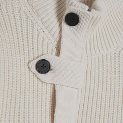 Cream Knitted Tie Waist Ribbed Cardigan