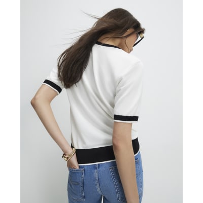 Cream Knitted Tipped Top