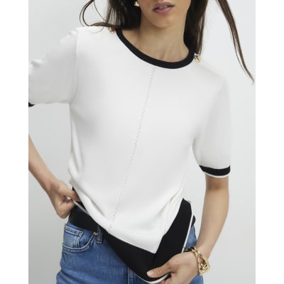 Cream Knitted Tipped Top