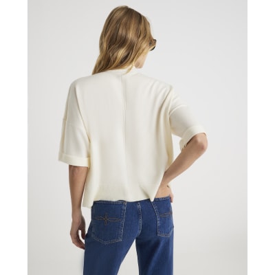 Cream Knitted Turn Back Cuff Top
