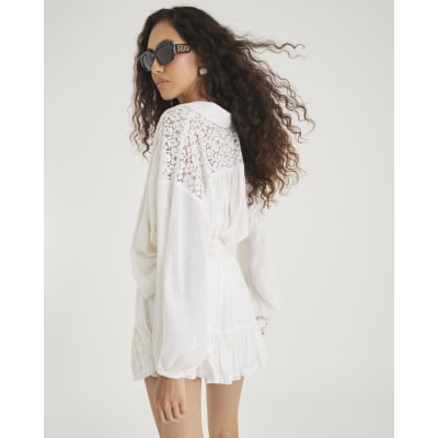 Cream Lace Detail Beach Shorts