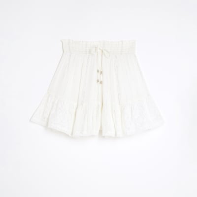 Cream Lace Detail Beach Shorts