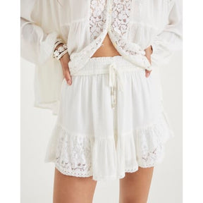 Cream Lace Detail Beach Shorts