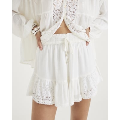 Cream Lace Detail Beach Shorts