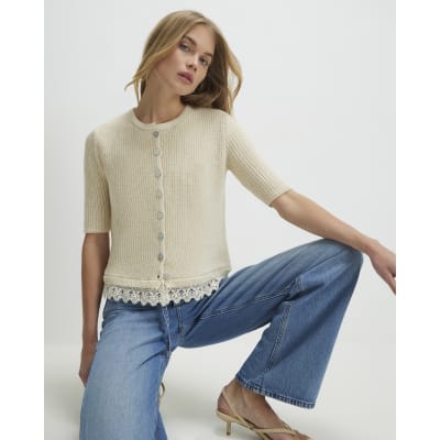 Cream Lace Hem Knitted Top