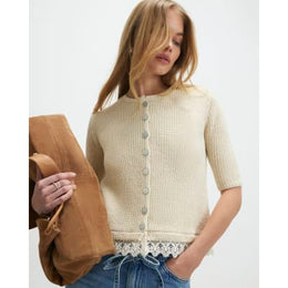Cream Lace Hem Knitted Top