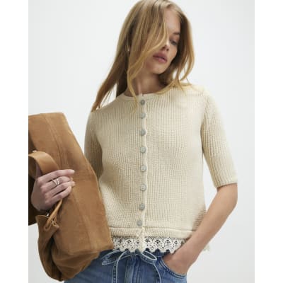 Cream Lace Hem Knitted Top