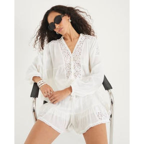 Cream Lace Mix Long Sleeve Shirt