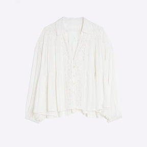 Cream Lace Mix Long Sleeve Shirt