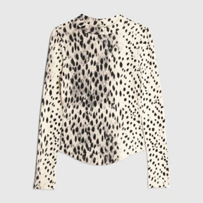 Cream leopard Print Long Sleeve Ribbed Top