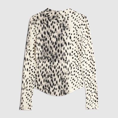 Cream leopard Print Long Sleeve Ribbed Top