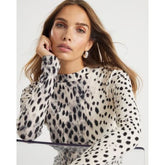 Cream leopard Print Long Sleeve Ribbed Top