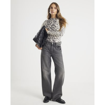 Cream leopard Print Long Sleeve Ribbed Top