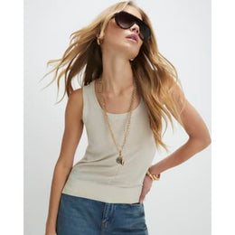 Cream Linen Blend Knitted Vest Top