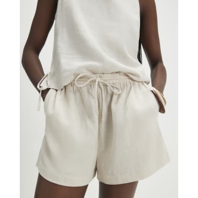 Cream Linen Blend Shorts