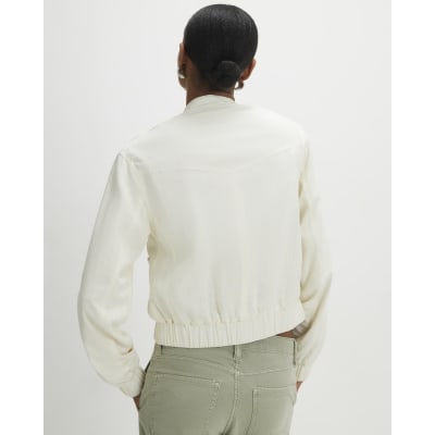Cream Linen Bomber Jacket