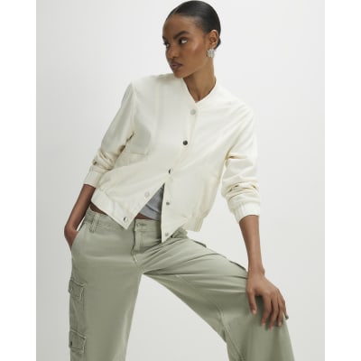 Cream Linen Bomber Jacket