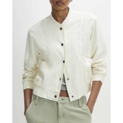 Cream Linen Bomber Jacket