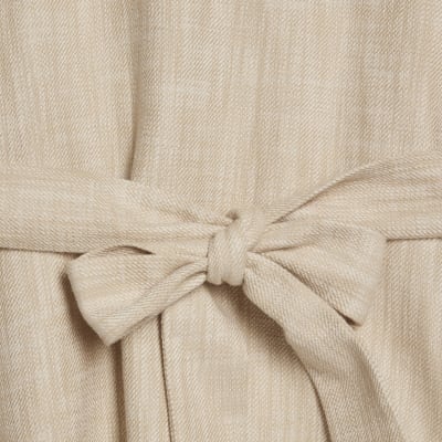 Cream Linen Look Collared Belted Top