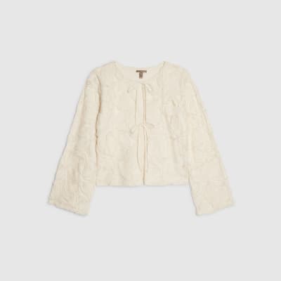 Cream Long Sleeve 3D Floral Jacket