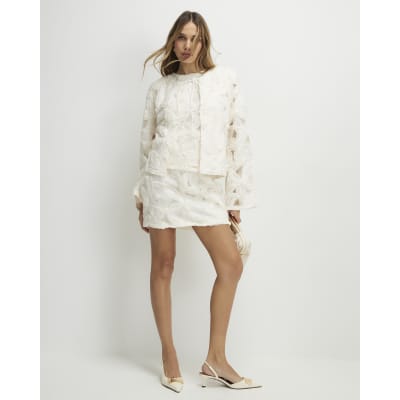 Cream Long Sleeve 3D Floral Jacket
