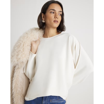 Cream Long Sleeve Batwing T-shirt
