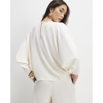 Cream Long Sleeve Batwing Top