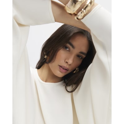 Cream Long Sleeve Batwing Top