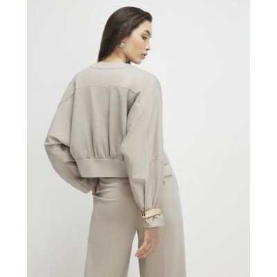 Cream Long Sleeve Bomber Jacket