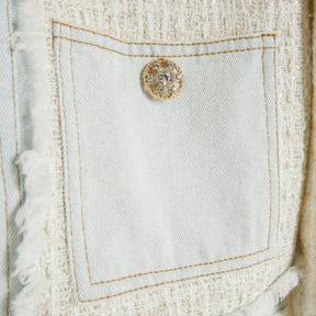 Cream Long Sleeve Denim Boucle Mix Jacket