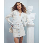 Cream Long Sleeve Denim Boucle Mix Jacket