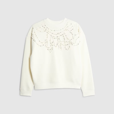 Cream Long Sleeve Embellished Sweatshirt